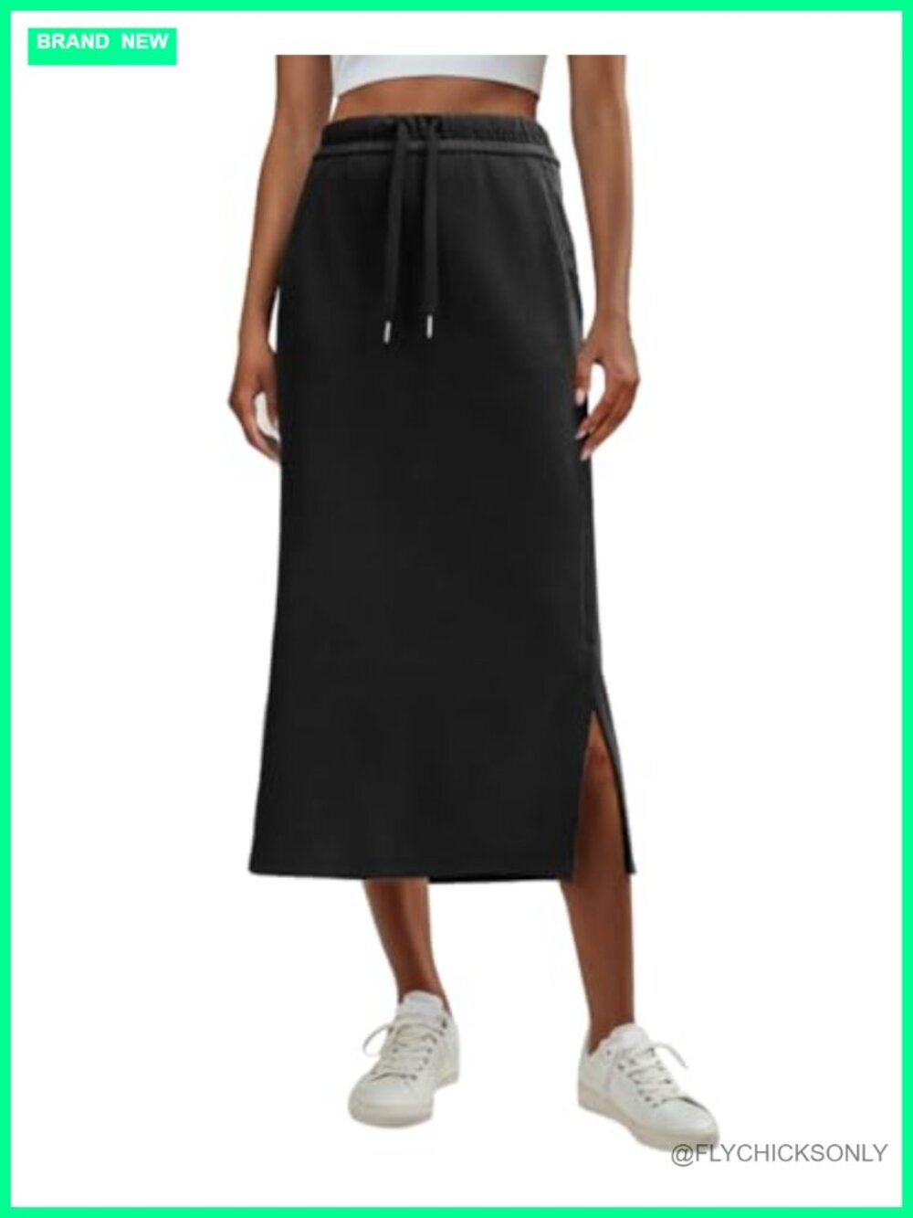 High Waisted Sweat Maxi Skirt with Pockets Side Slit Women's